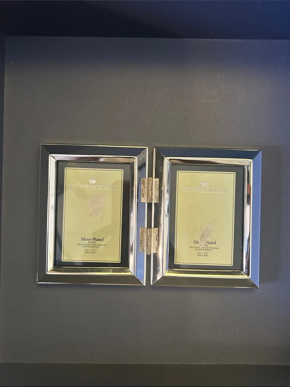 2 silver Plated Photo Frames Philip Whitney Ltd. 2 1/2”x 3 1/2 “ & Beltrami 4X6”